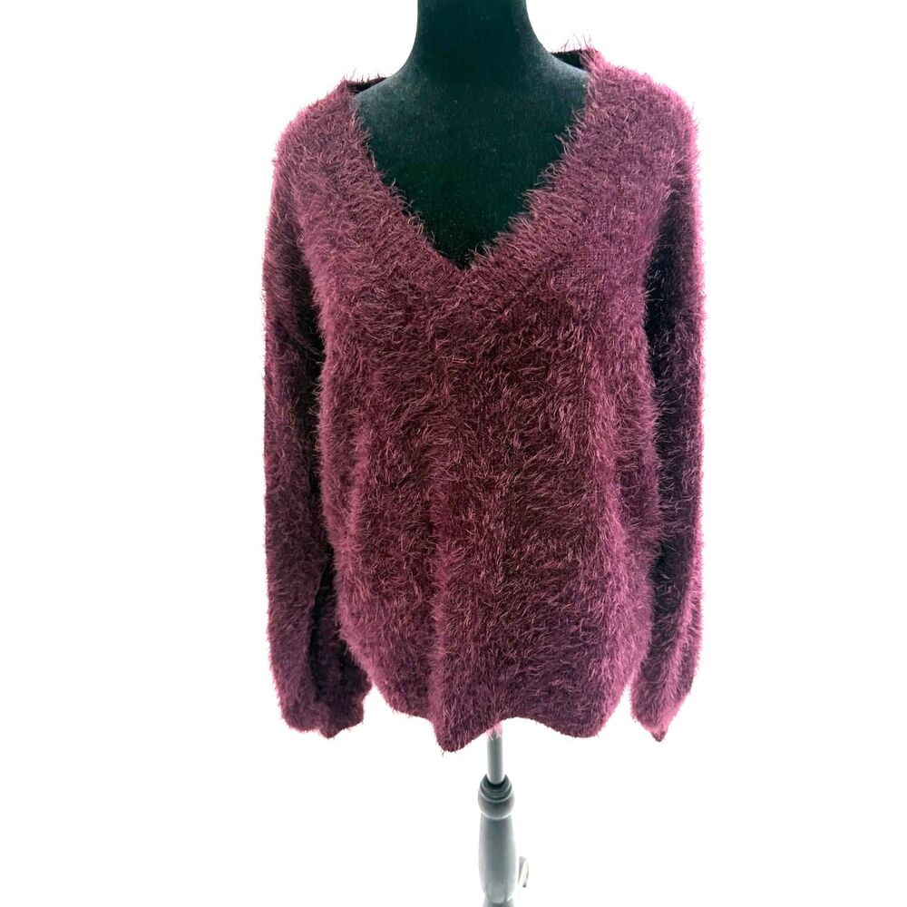 Philosophy burgundy faux mohair v neck sweater